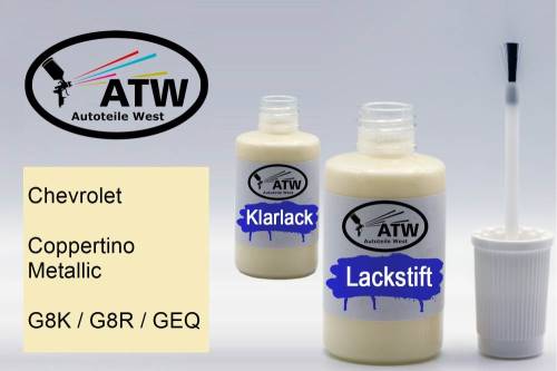 Chevrolet, Coppertino Metallic, G8K / G8R / GEQ: 20ml Lackstift + 20ml Klarlack - Set, von ATW Autoteile West.